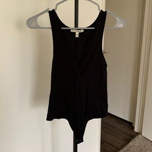 Ribbed Plunging Black Body Suit